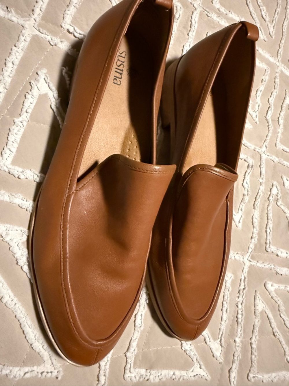 Susina Cognac Brown Leather Slip-On Loafers